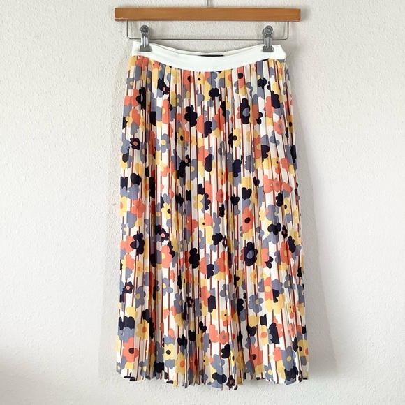 MODCLOTH Accordion Pleat Skirt Mod Floral Midi Preppy Office Retro Pin -Up Sz S - Picture 13 of 13